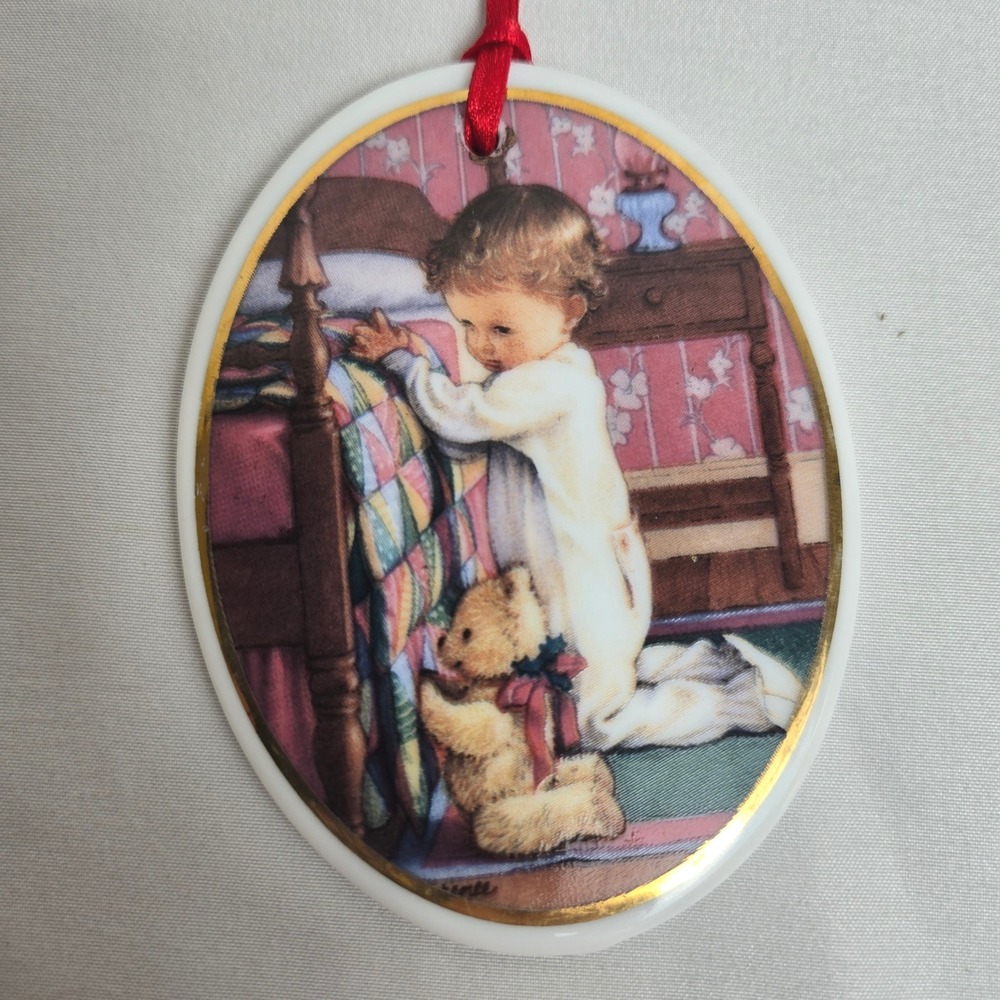 Bedtime Prayers Kathy Lawrence Oval Christmas Ornament 3.5" AGC 1995 Vintage